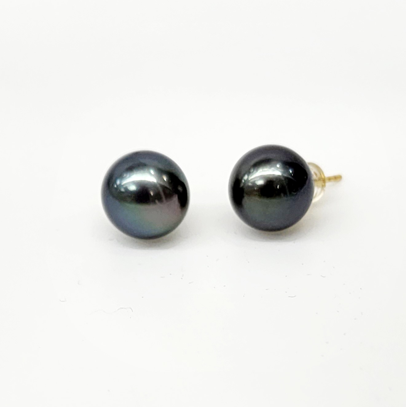 18ct Yellow Gold 11.5-12.0mm Tahitian Black Pearl Stud Earrings