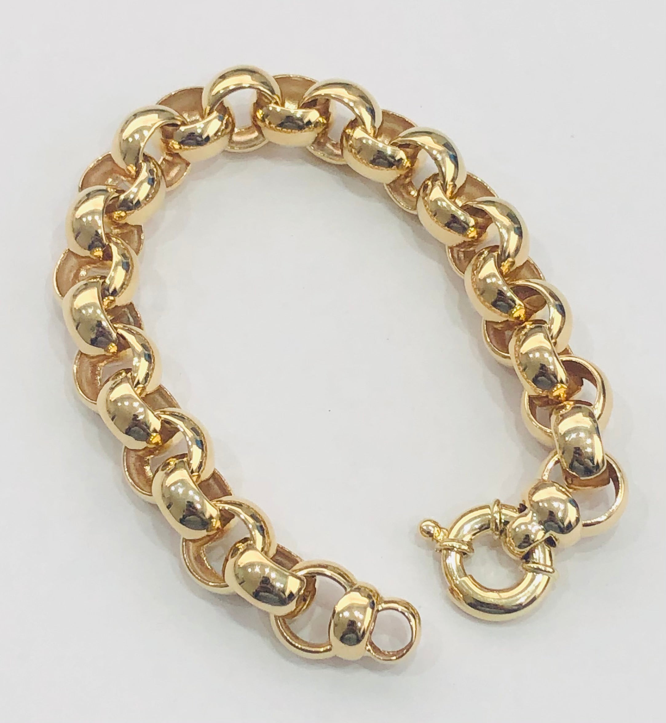 9CT 21CM LARGE BELCHER BRACELET WITH BOLT RING CATCH