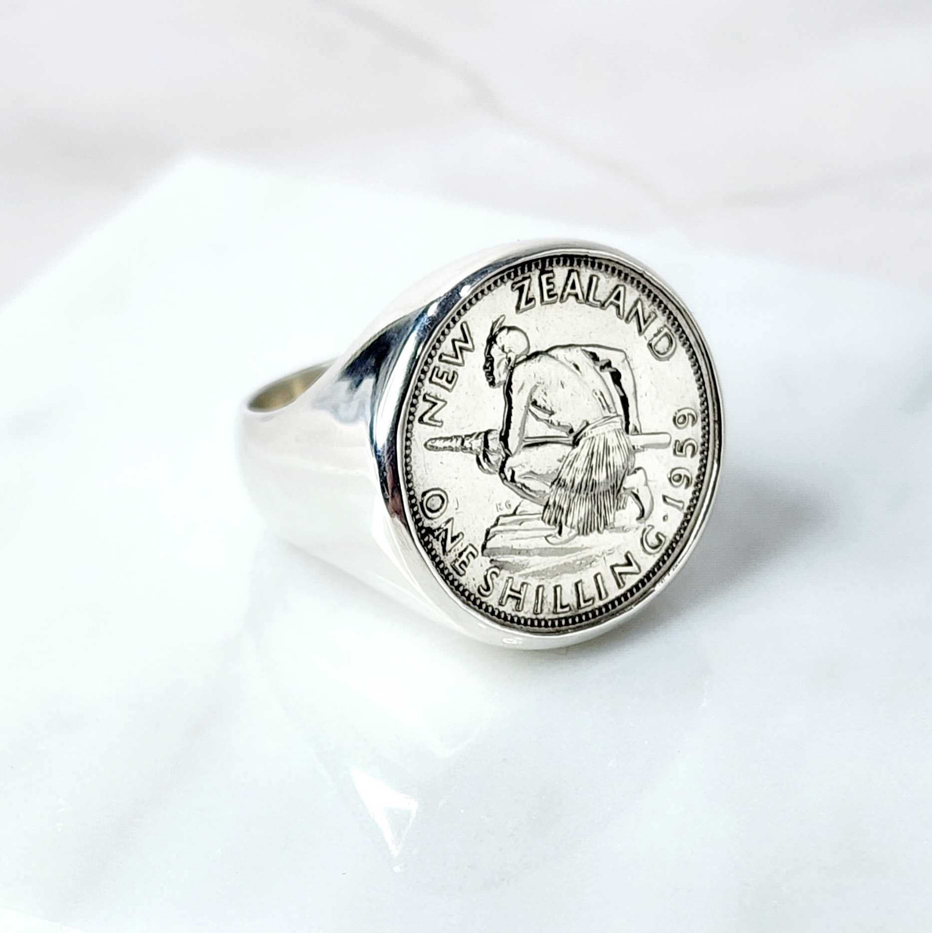 1964 One Shilling Coin Ring in Sterling Silver