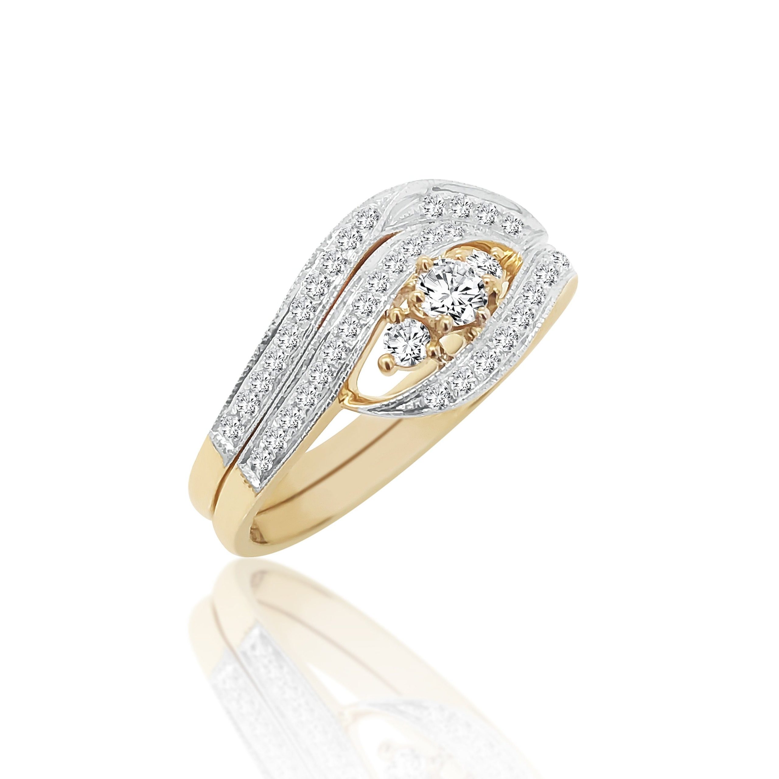 9ct Yellow Gold 2 Piece Wedding Ring Set With Cubic Zirconia Setting