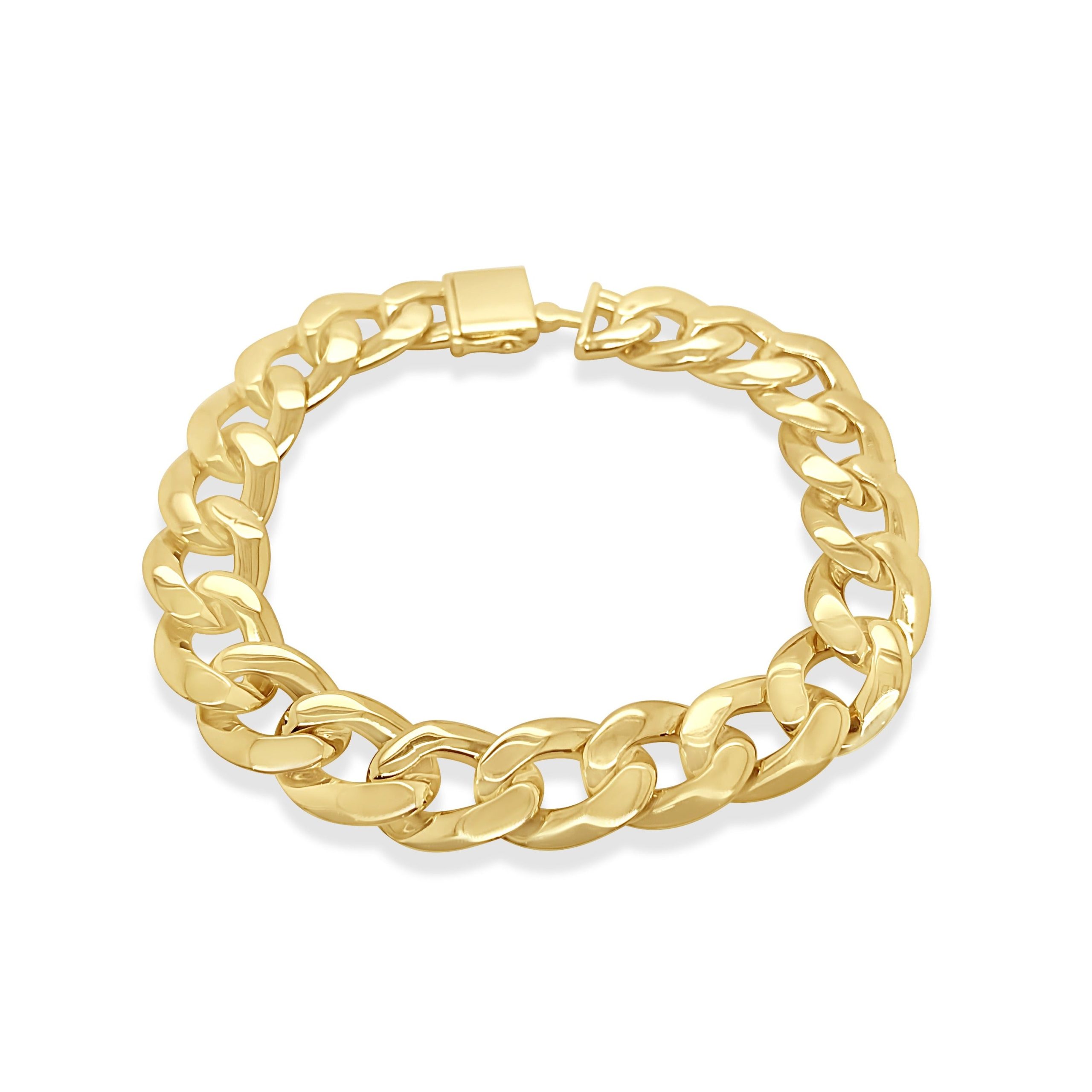 9ct Yellow Gold 12.5mm Wide Curb Link Bracelet 22cm Long