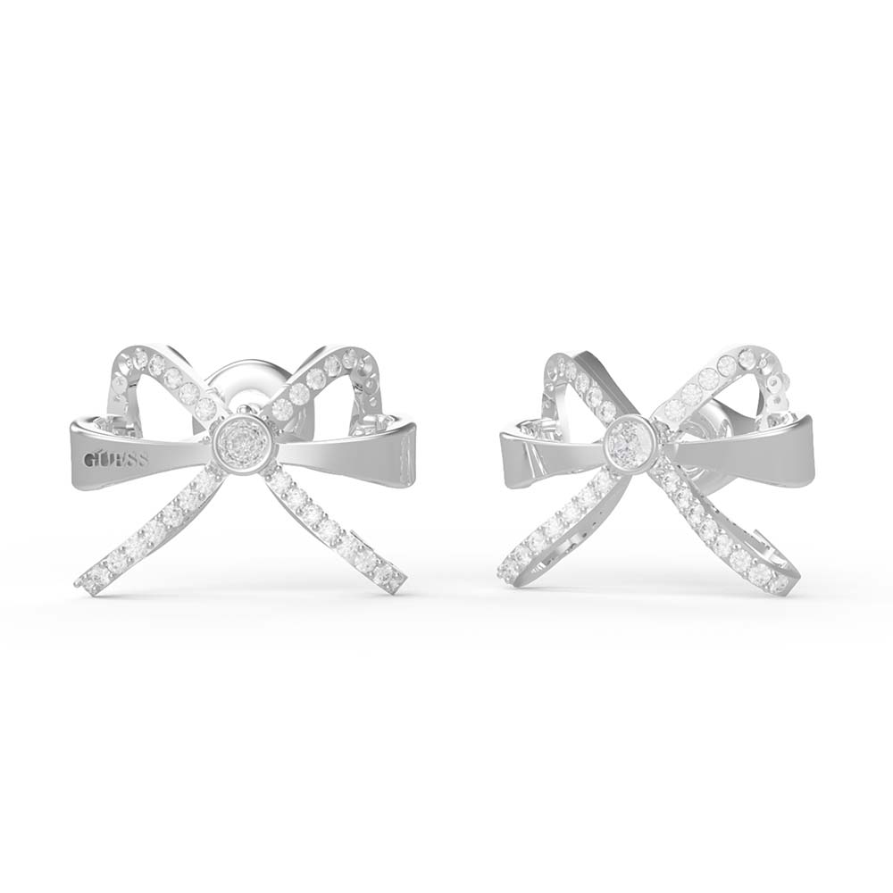 Guess Rhodium Plated Stainless Steel 16mm Bow Stud Earrings - UBE01325JWRH