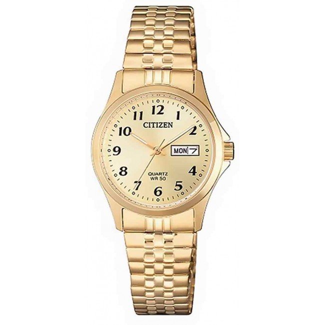 Citizen Ladies Quartz Expansion Bracelet 50m Gold Dial, Gold Case & Band - EQ2002-91P