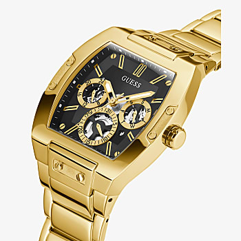 Guess Phoenix Black Dial Gold Tone Case Gold Tone Stainless Strap Watch ...