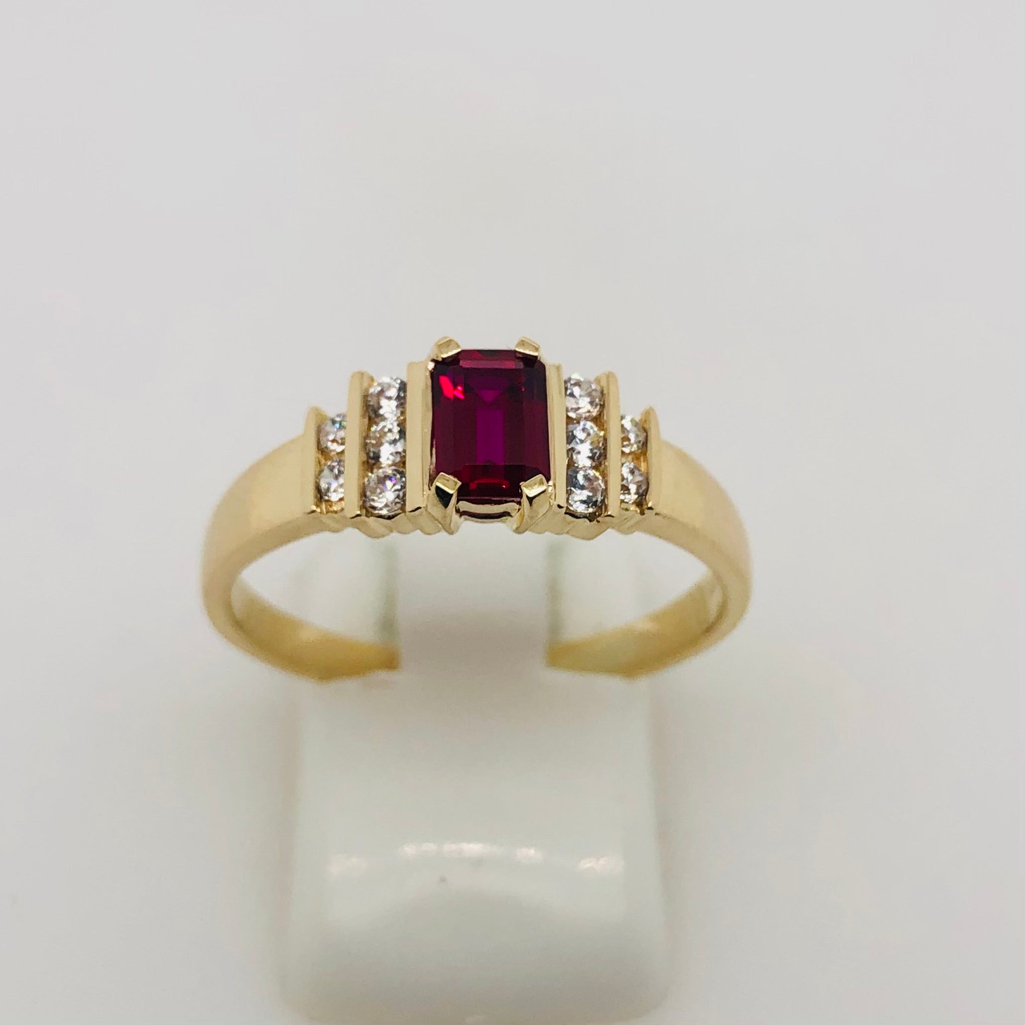 9ct Yellow Gold 6×4 Created Ruby With Cubic Zirconia Ring – Stonex ...