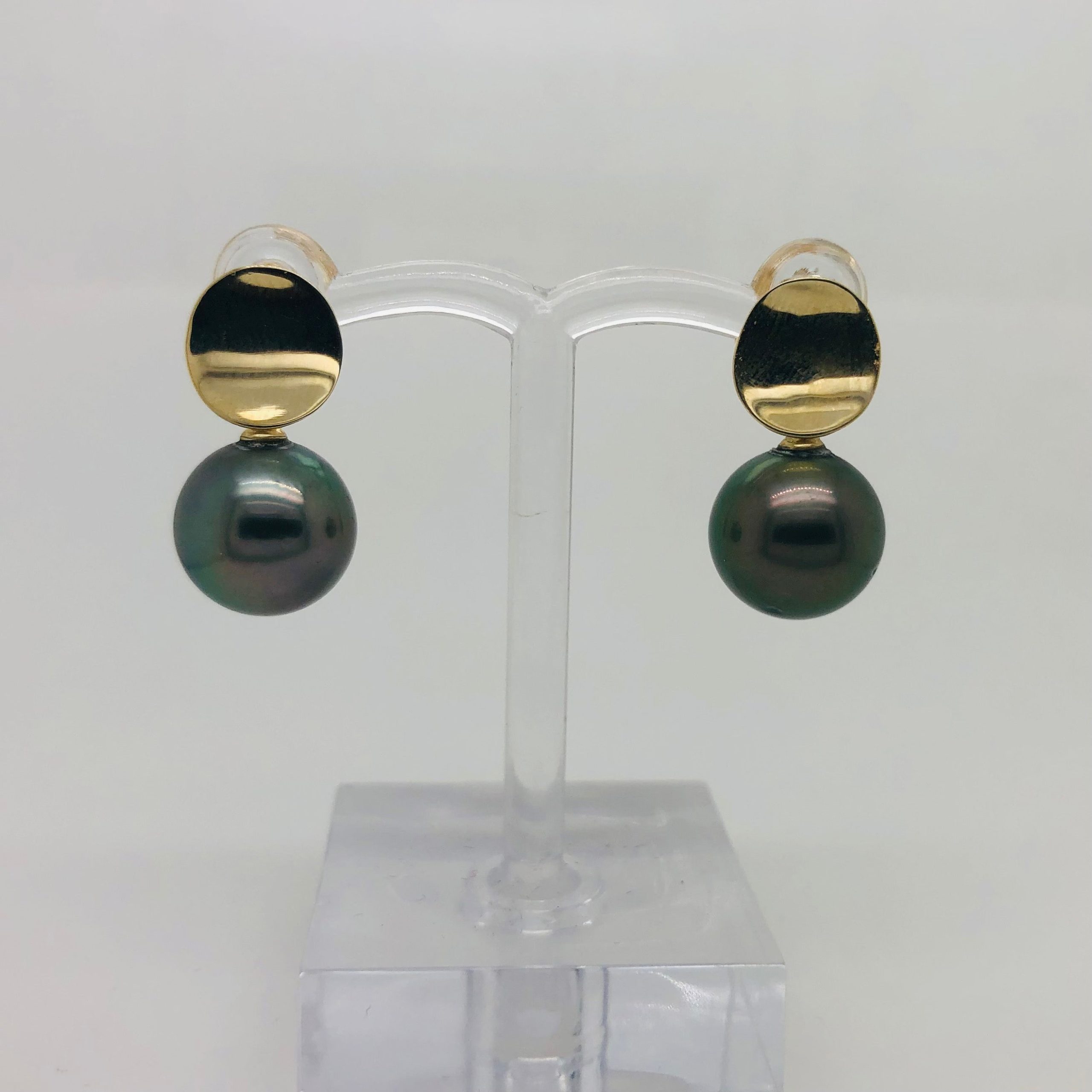 9ct Yellow Gold 11.50-12.00mm Tahitian Black Pearl Stud Earrings