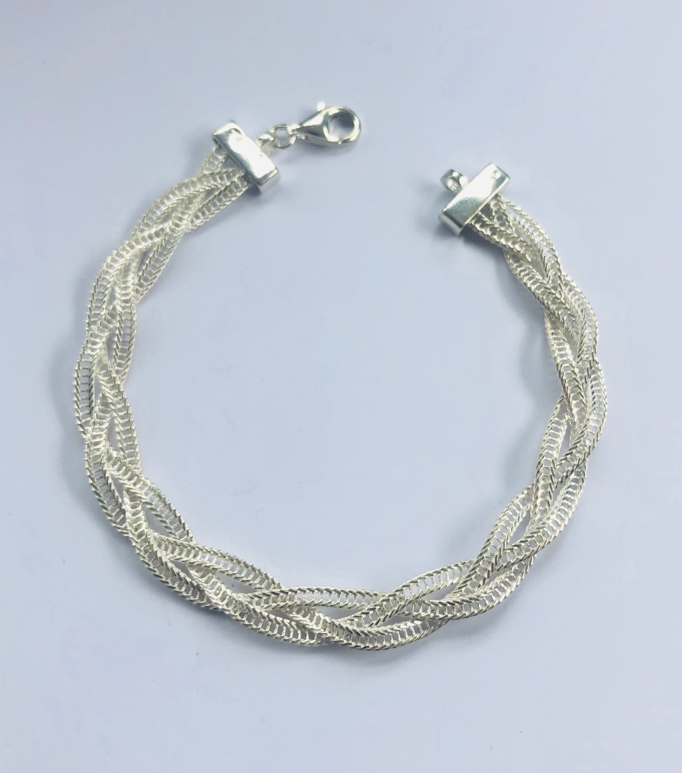 Sterling Silver Weave Pattern Bracelet 19cm - 004