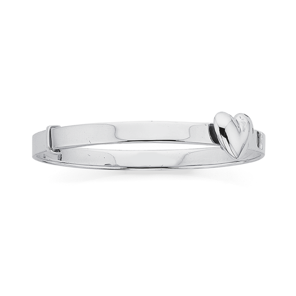 Sterling Silver Plain Child Expander Bangle with Heart