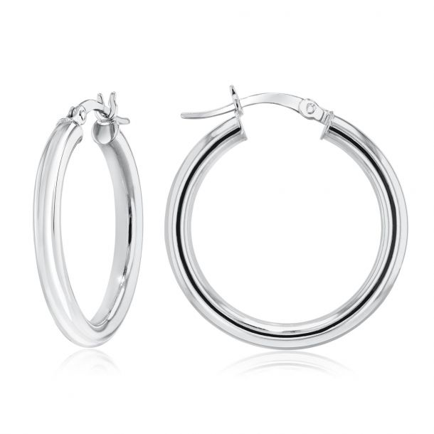 Sterling Silver 15mm x 3mm Polished Round Plain Hoop Earrings