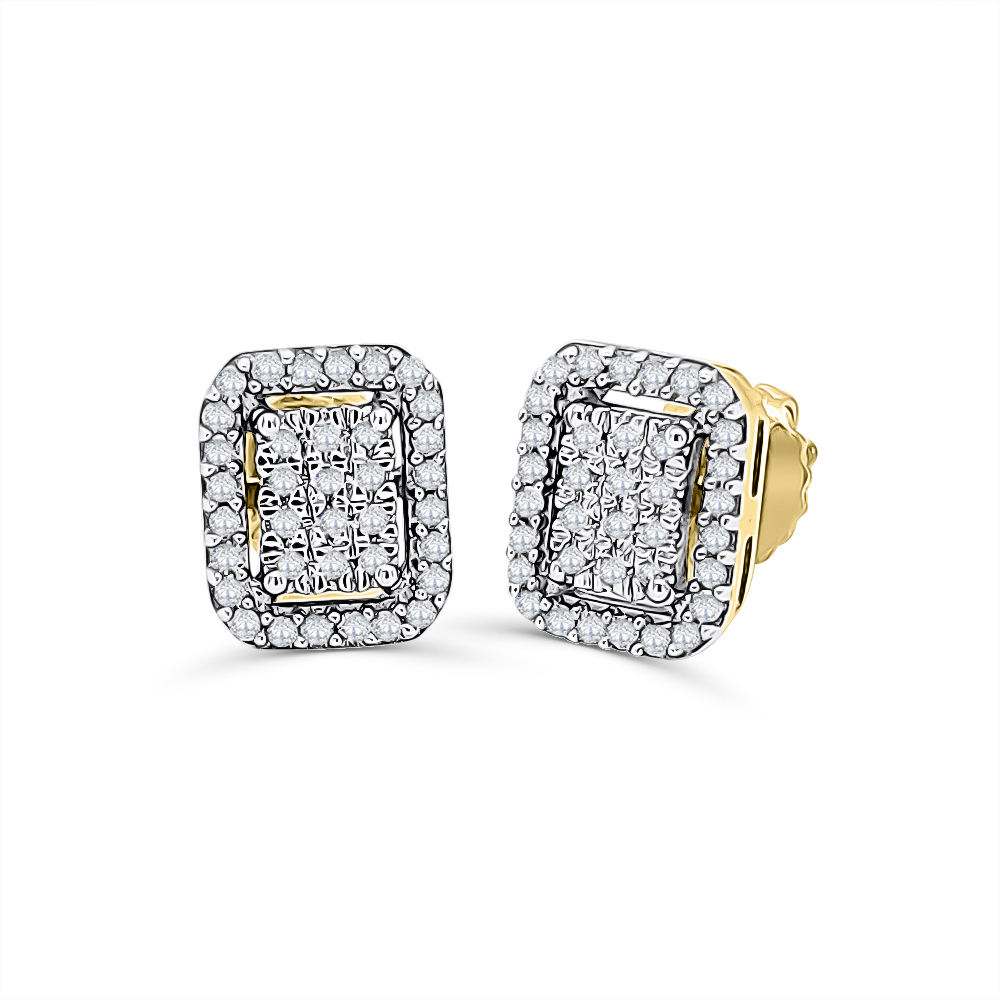 10ct Yellow Gold 1/4ct Radiant Cluster Setting Halo Diamond Stud Earrings