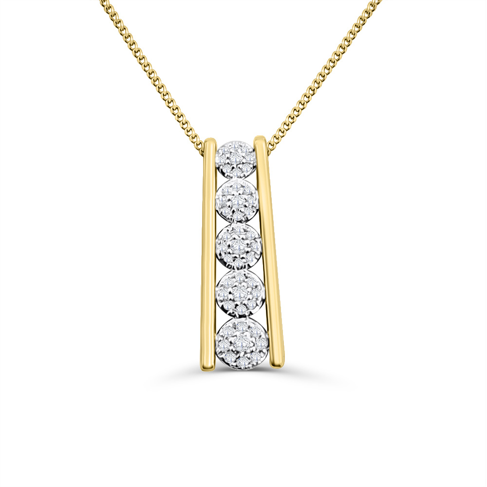 10ct Yellow Gold Vertical Diamond Cluster Pendant