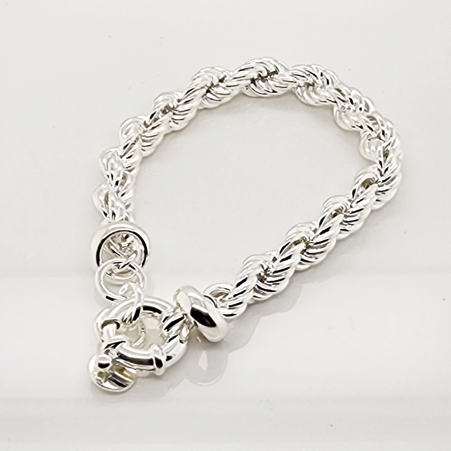 Sterling Silver Rope Chain Bracelet with Bolt Ring Clasp - 19cm Long