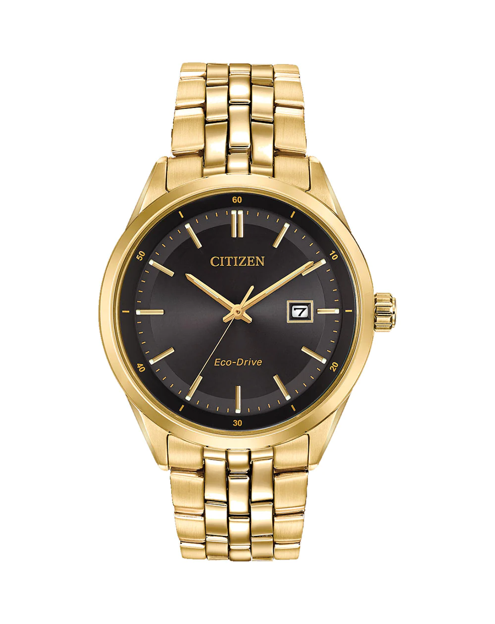 Citizen Eco-Drive Gents Gold Tone Black Dial Watch - BM7252-51E