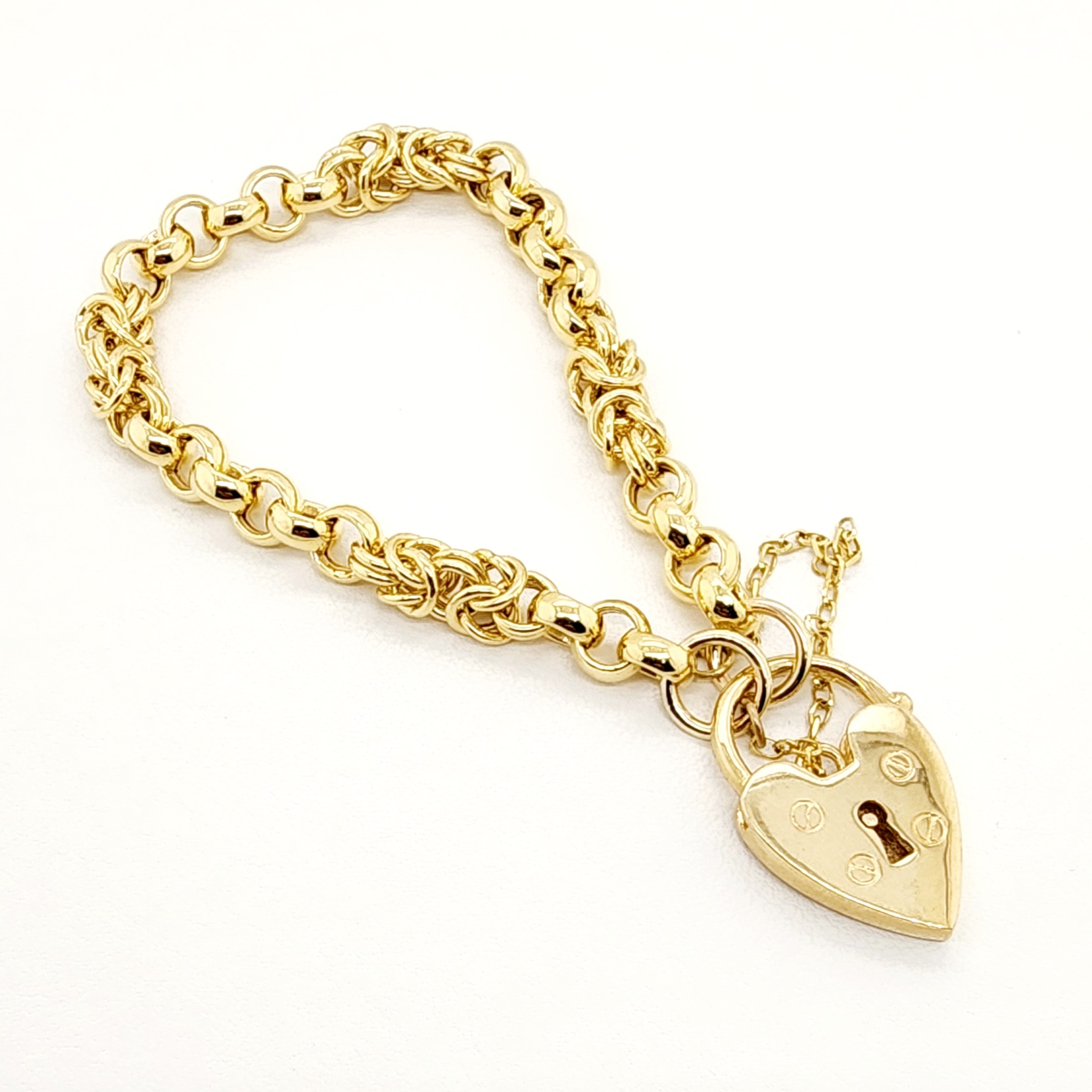 9ct Yellow Gold 19cm Bracelet with Heart Padlock