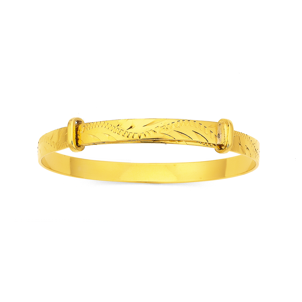 Gold Plated Adult Size Expander Bangle with Hand Engraved Design