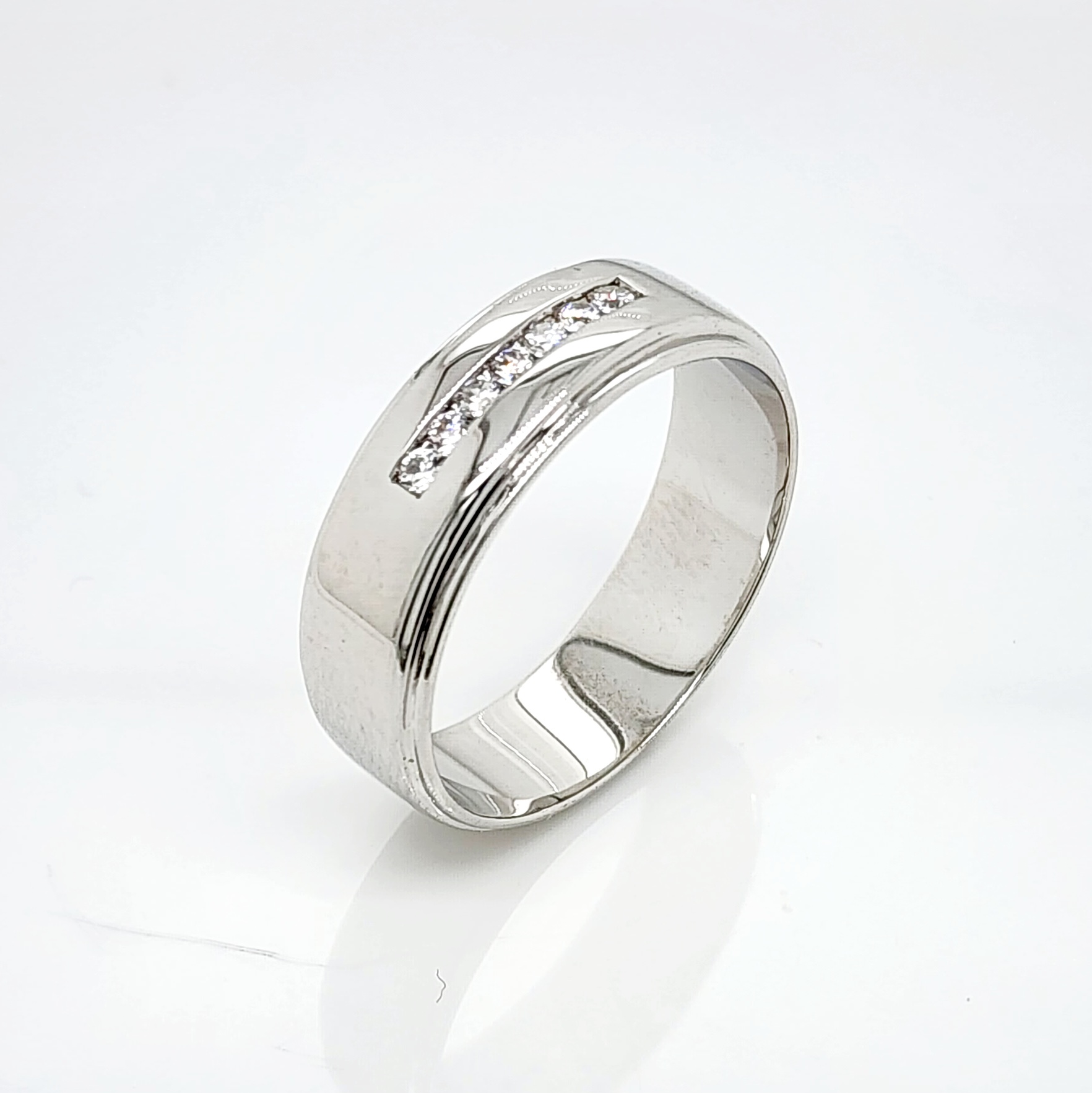 Sterling Silver Wedding Band 7mm Wide with Cubic Zirconia Setting