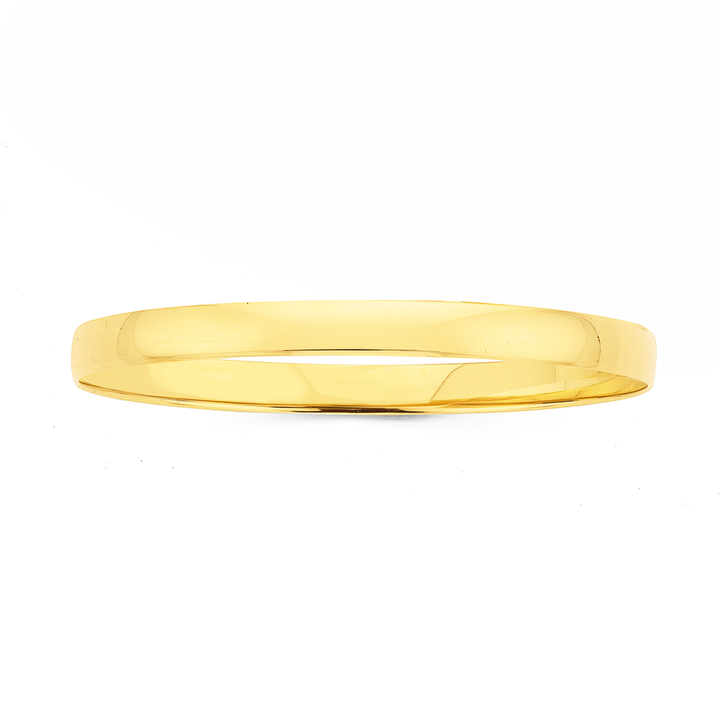 9ct Yellow Gold 6mm x 67mm Soild Half Round Bangle