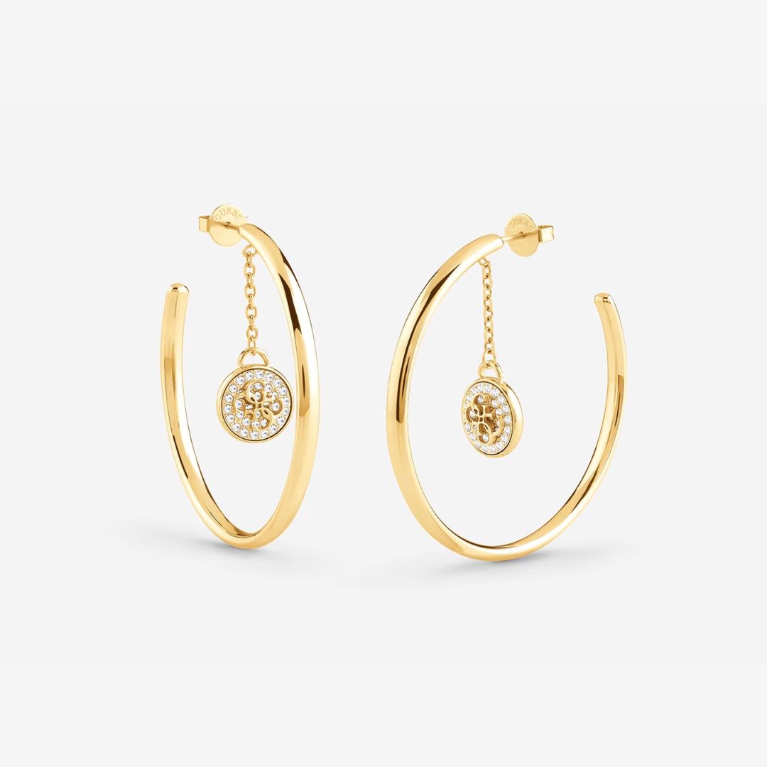 Guess 4G Coin Gold Tone Hoop Earrings - UBE02133JWYG