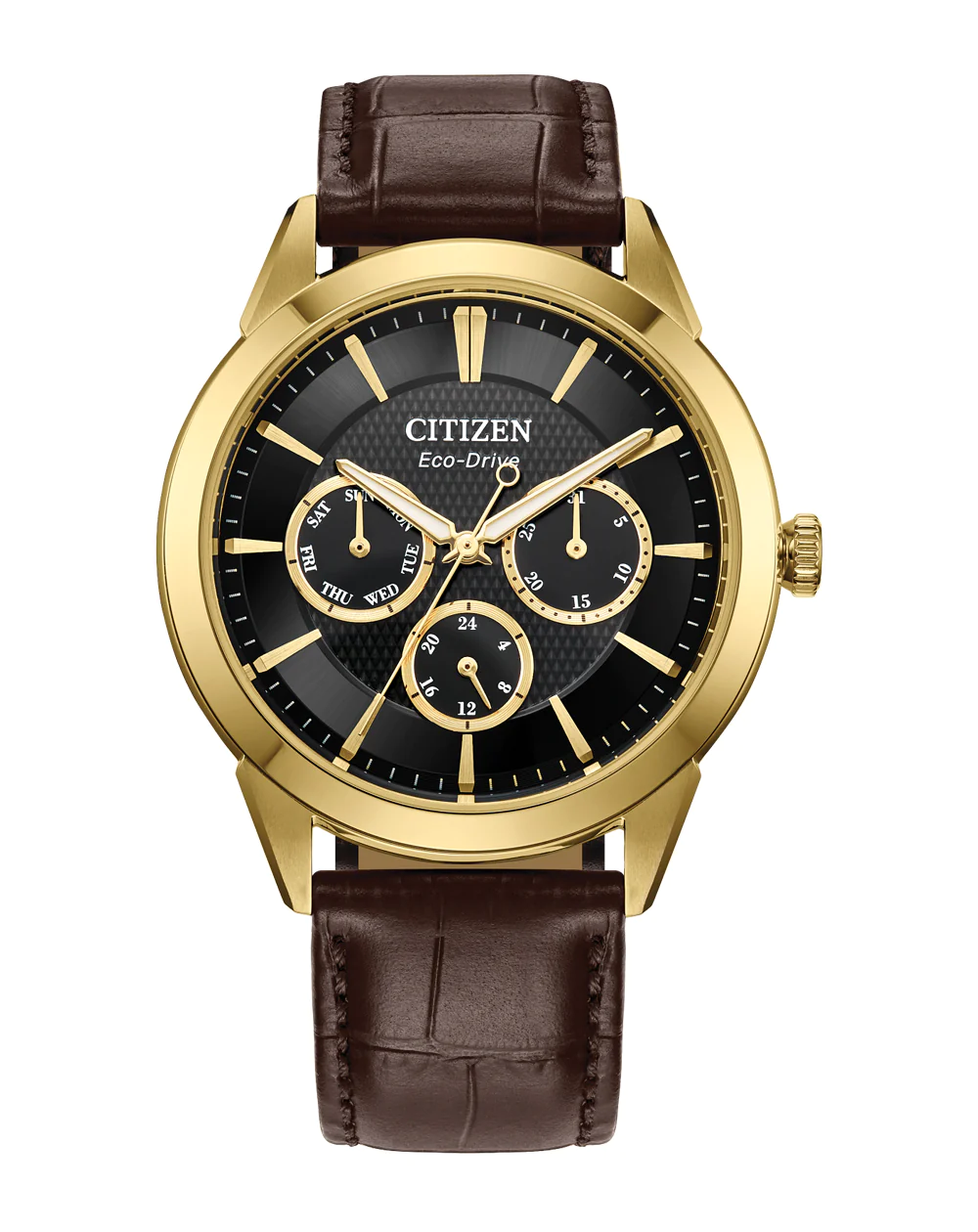 Citizen Eco-Drive Gents Classic Dress Watch Black Dial Leather Strap 100M WR - BU2112-06E