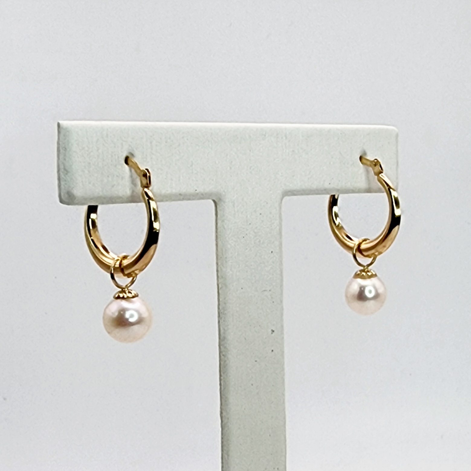 9ct Yellow Gold Hoop Earrings with 8mm Round Cultured Freshwater Pearls Gold Pearl Jewellery, Pearl Jewellery 