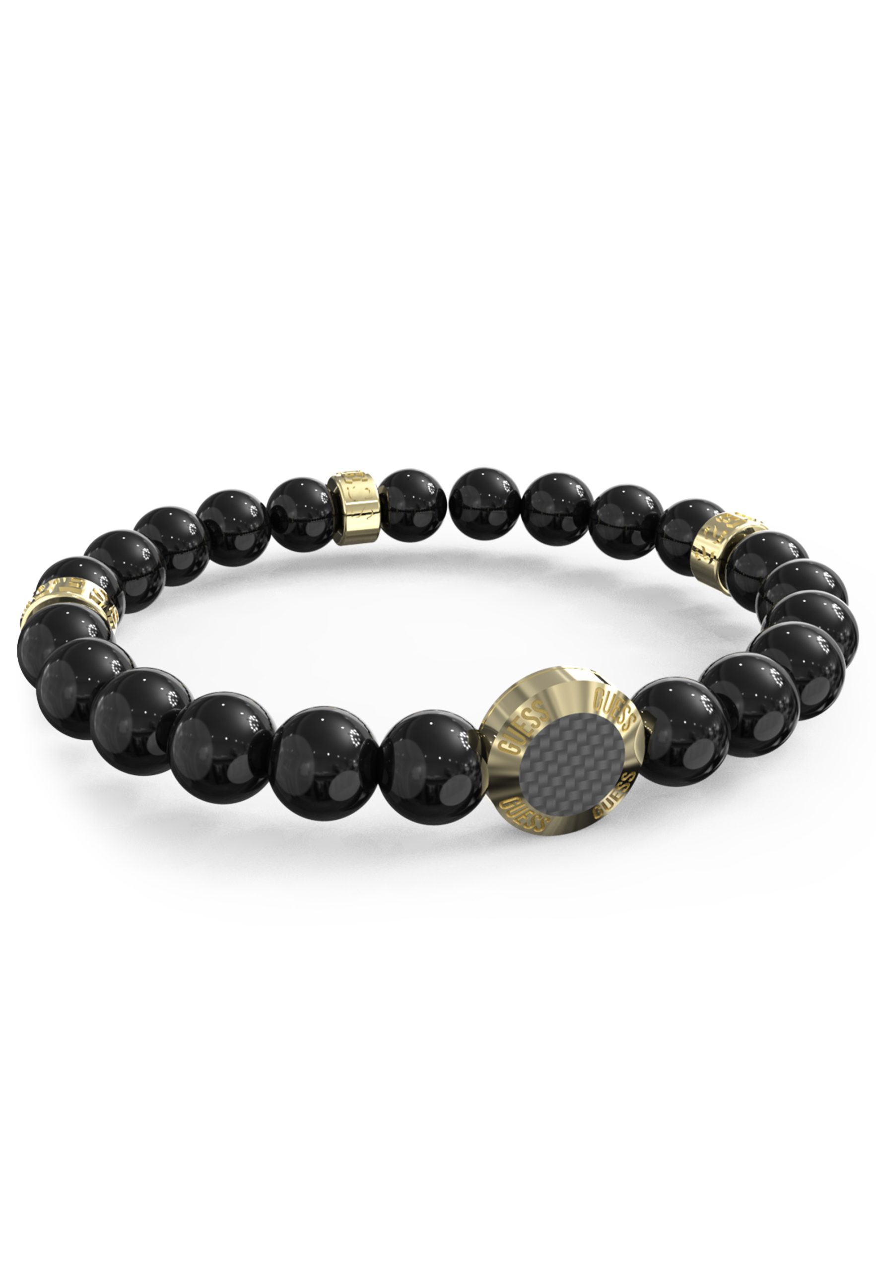 Guess Carbon Fiber Beads Bracelet Gold Tone Rings