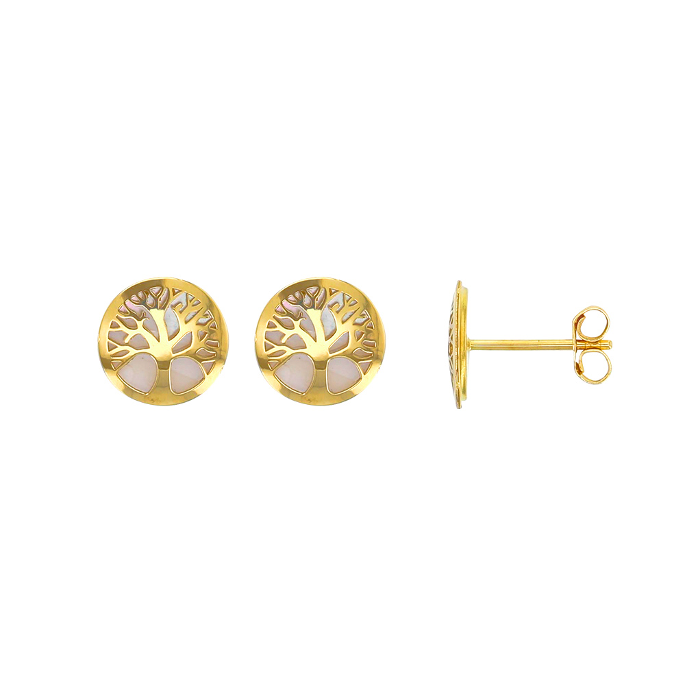 9ct Yellow Gold "Tree of Life" Stud Earrings with Mother of Pearl