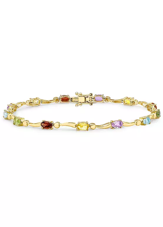 9ct Yellow Gold Multi-Coloured Gemstones 19cm Wave Bracelet