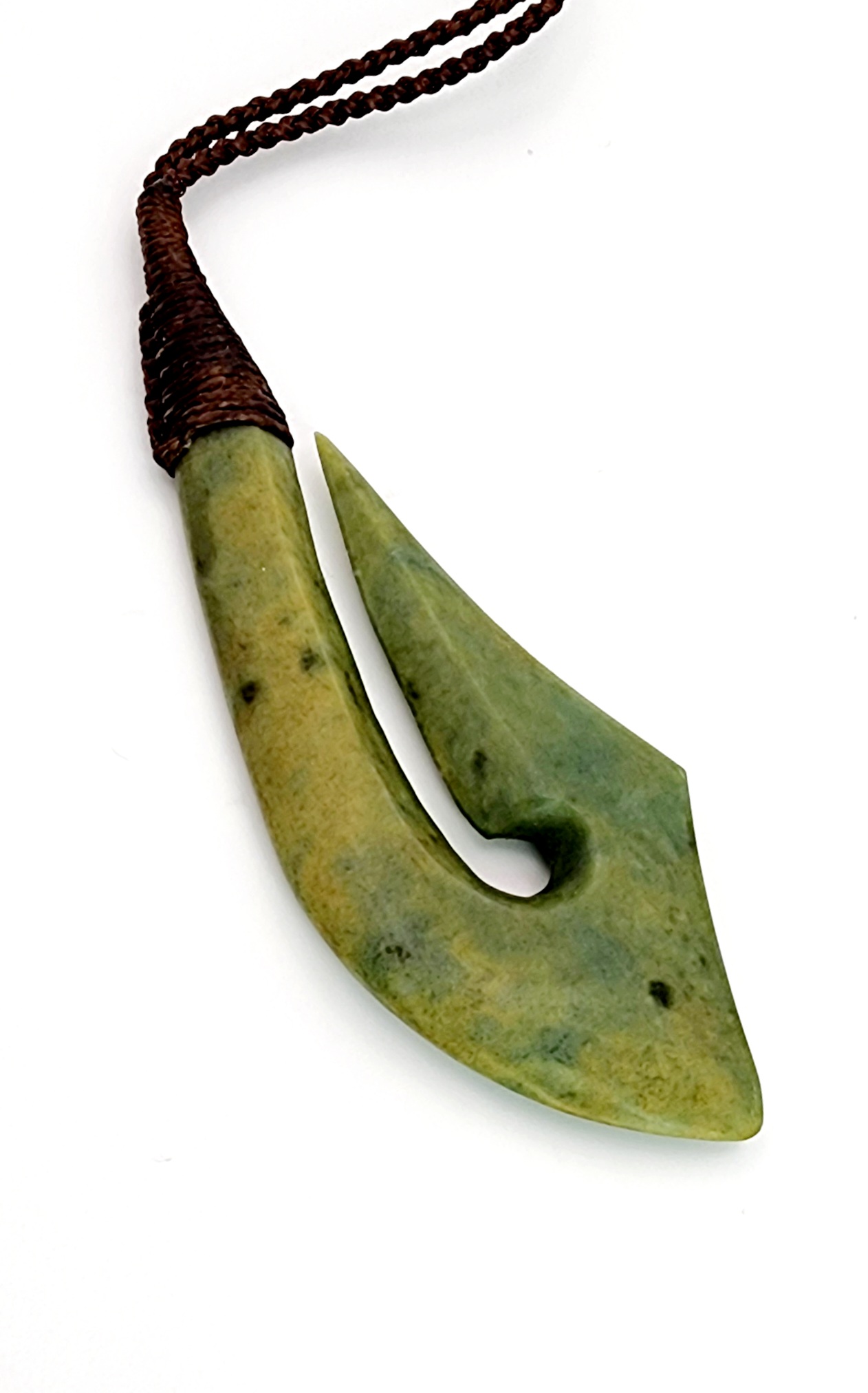 New Zealand Pounamu Flower Jade Bounded Hook (Hei Matau) Greenstone Jewellery 