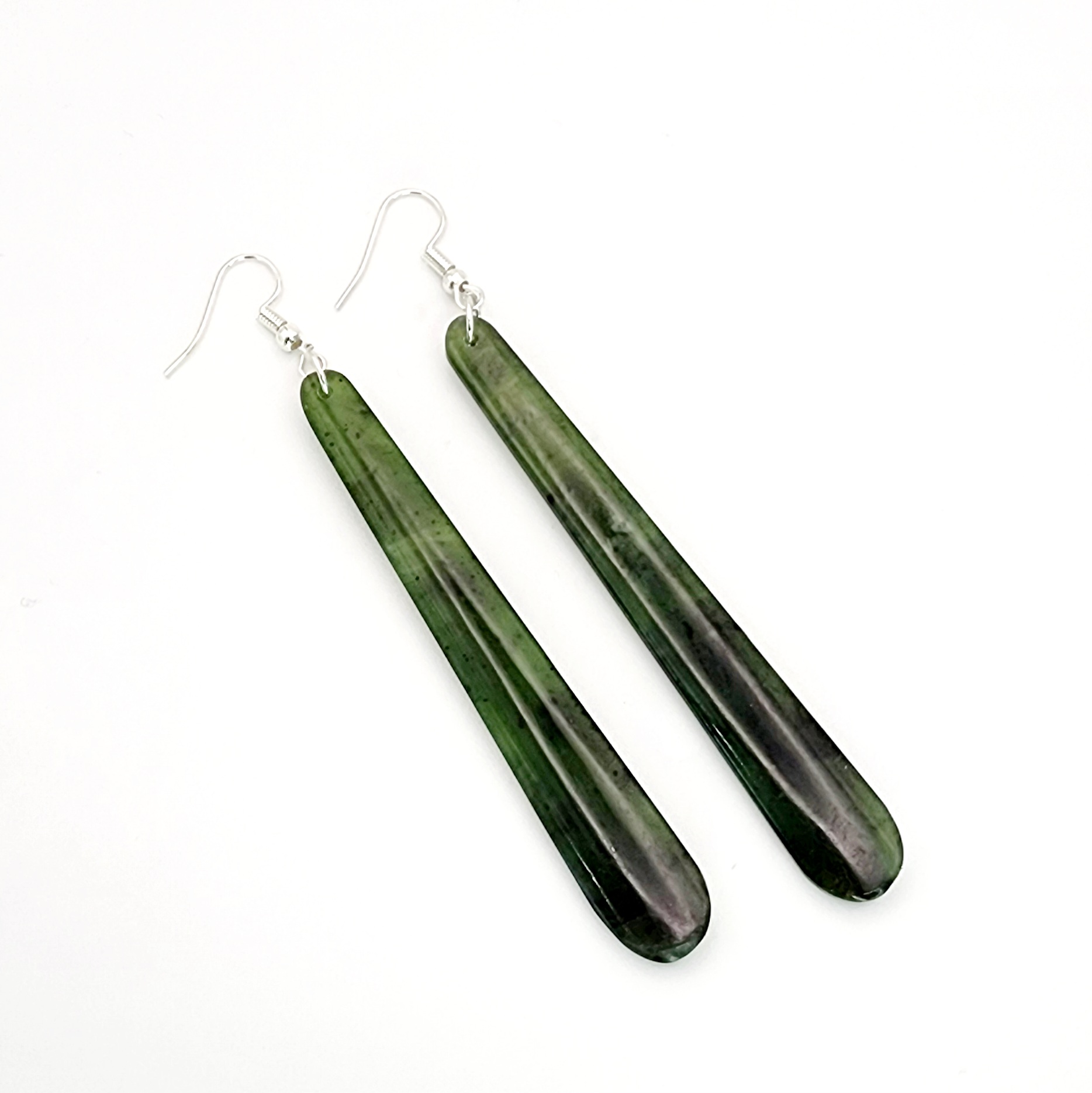 New Zealand Greenstone Drop Earrings with Sterling Silver Hooks SKU-DROP EARRINGS 02 DLZ Greenstone Jewellery 