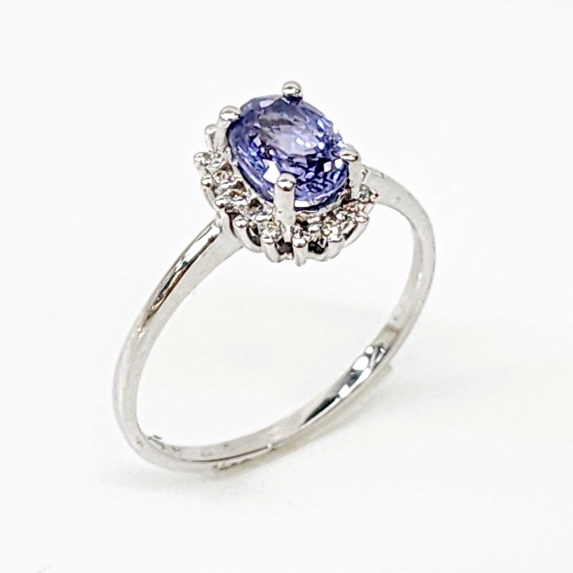 9ct White Gold Diamond Cluster with Ceylon Sapphire Ring