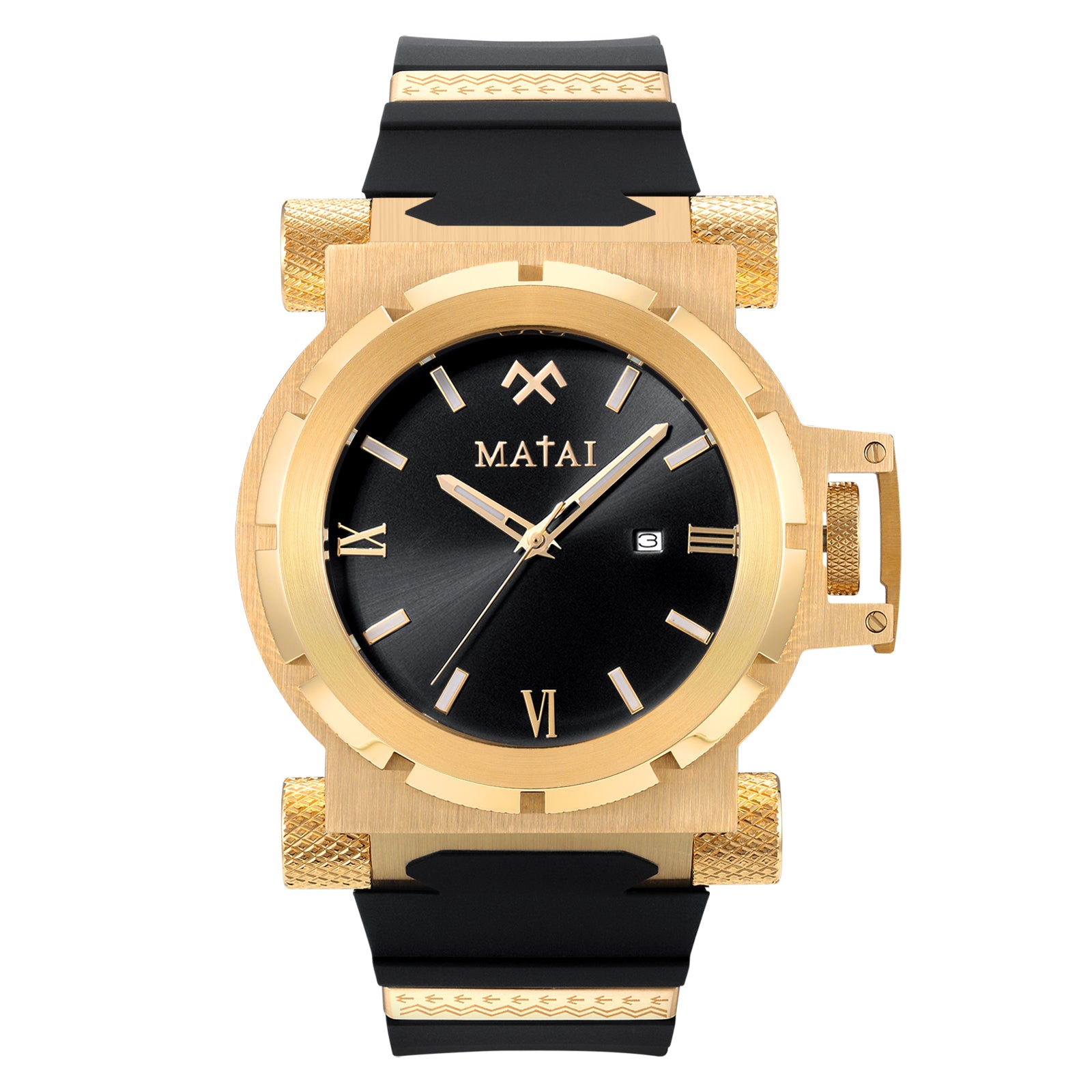 MATAI Genesis G4 Gold Case, Black Dial, Black Silicone Strap