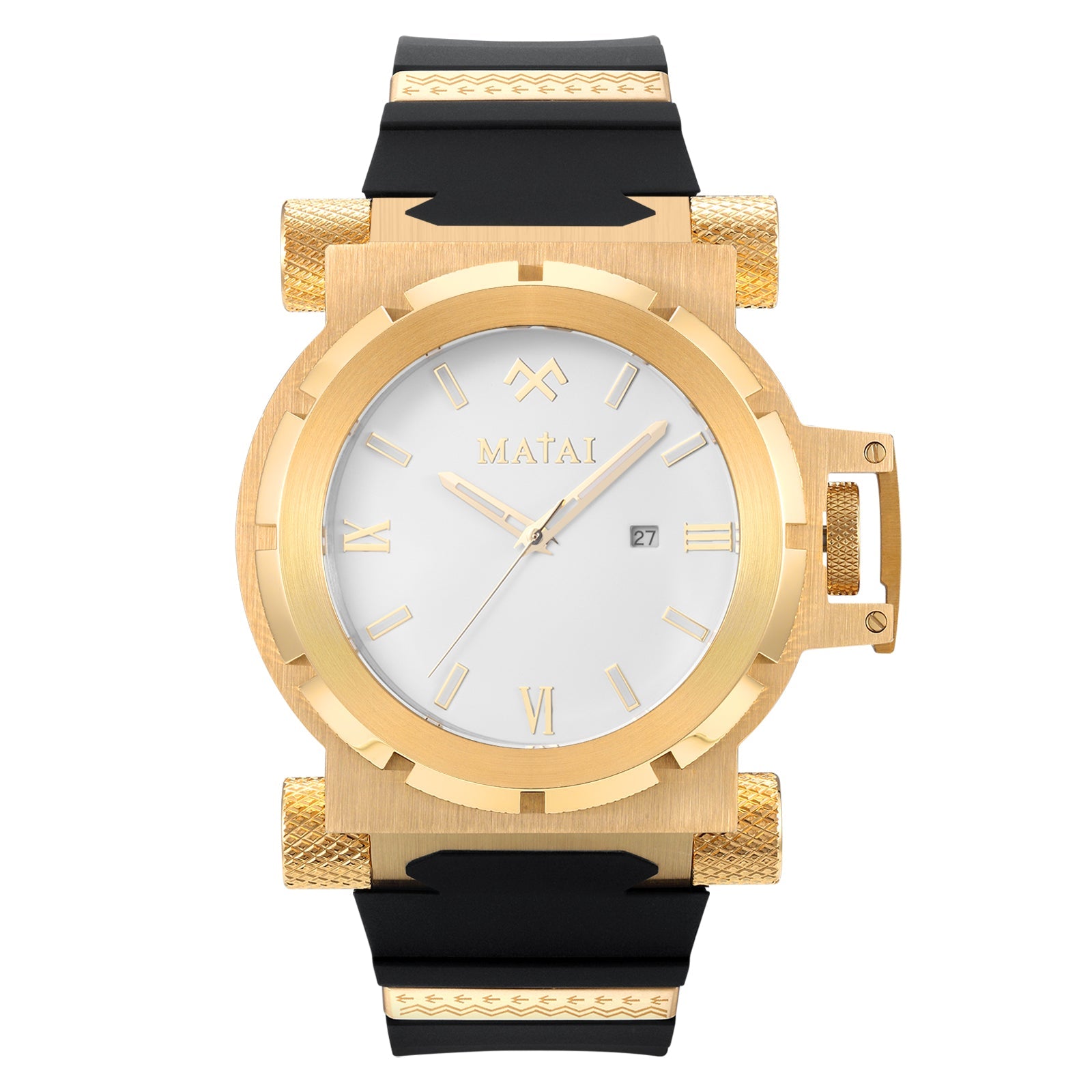 MATAI Genesis G4 Gold Case, Royal White Dial, Black Silicone Strap