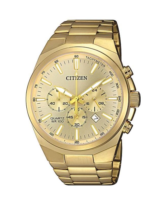 Citizen Gents Chronograph Gold Dial & Case 100M WR Quartz Watch - AN8172-53P