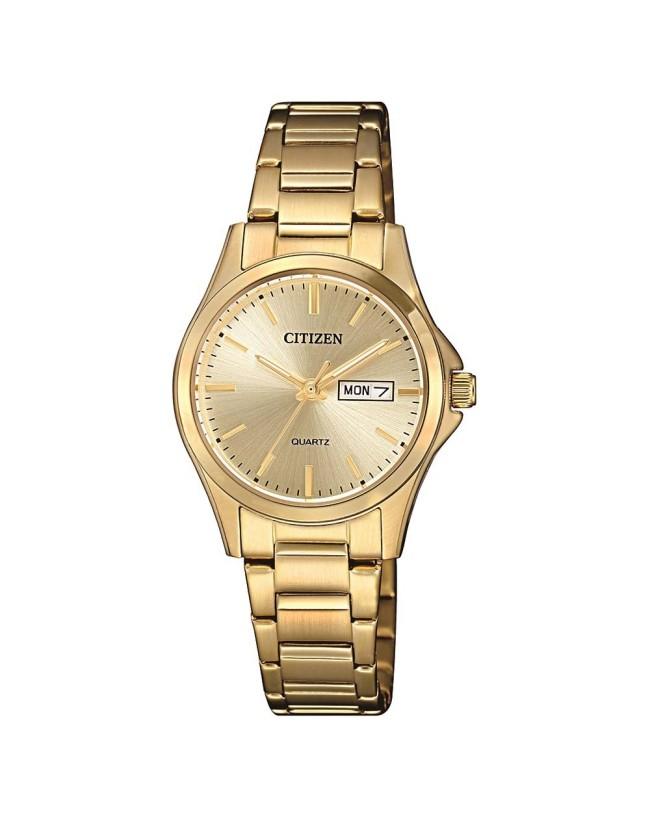 Citizen Ladies Quartz Day & Date Gold Dial & Case Watch - EQ0593-85P