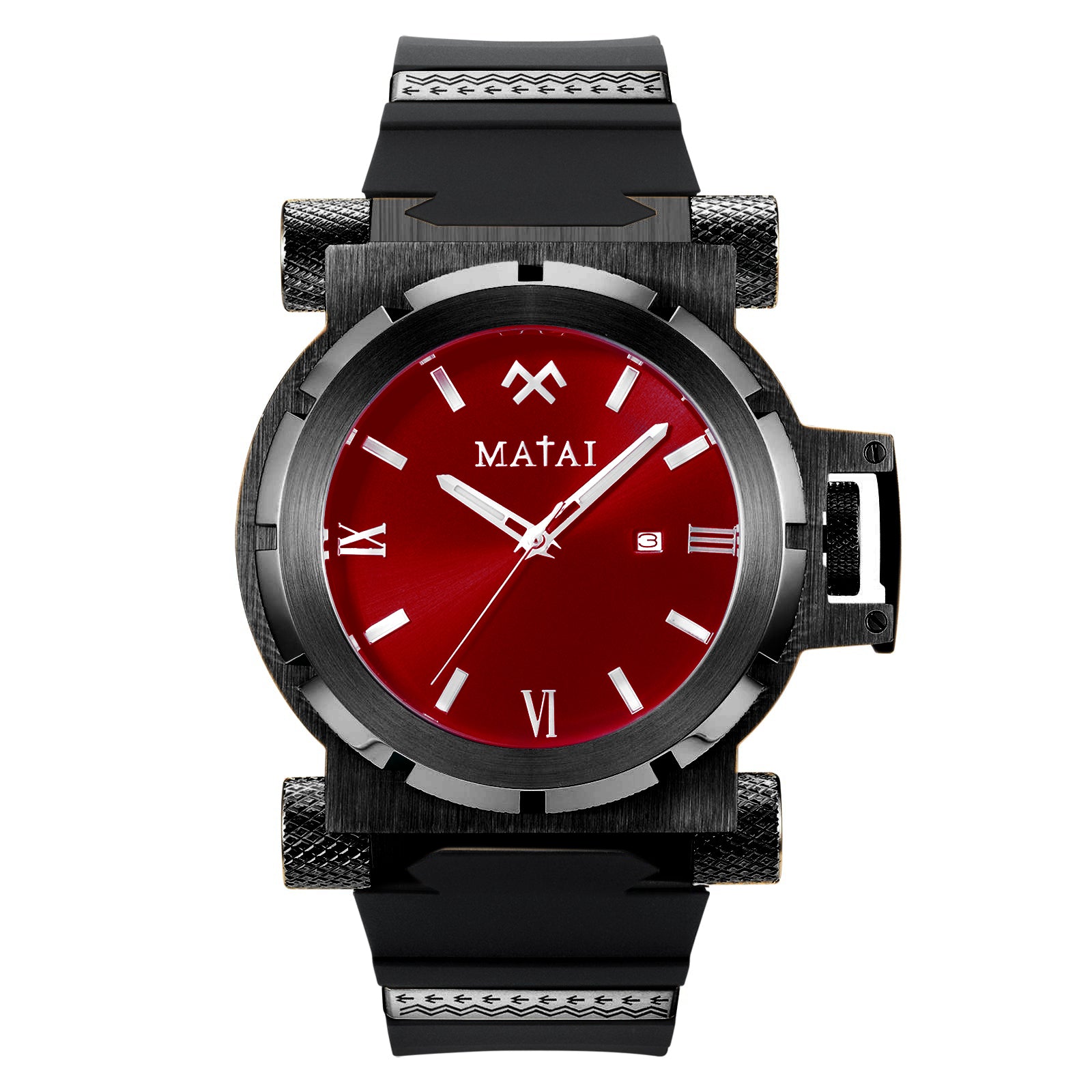 MATAI Genesis G4 Black Case, Red Dial, Black Silicone Strap