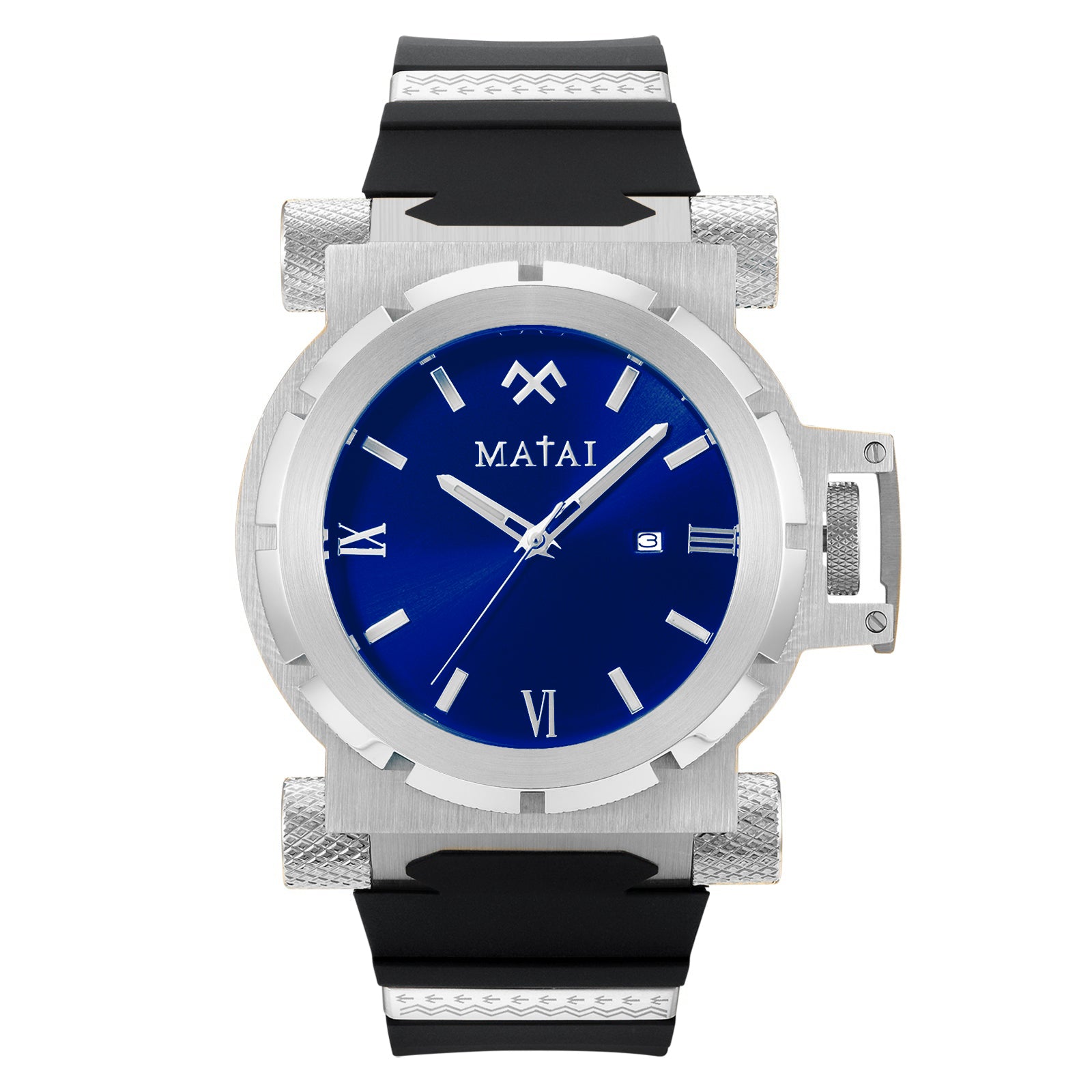 MATAI Genesis G4 Silver Case, Blue Dial, Black Silicone Strap