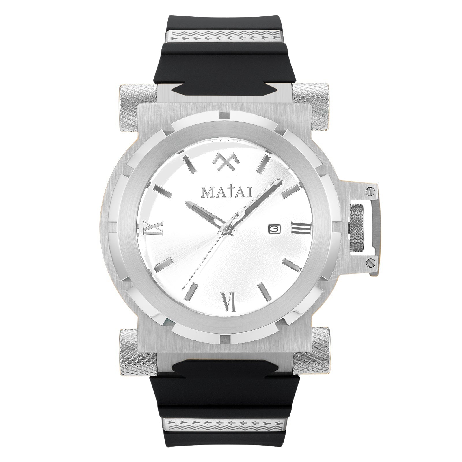 MATAI Genesis G4 Silver Case, White Dial, Black Silicone Strap